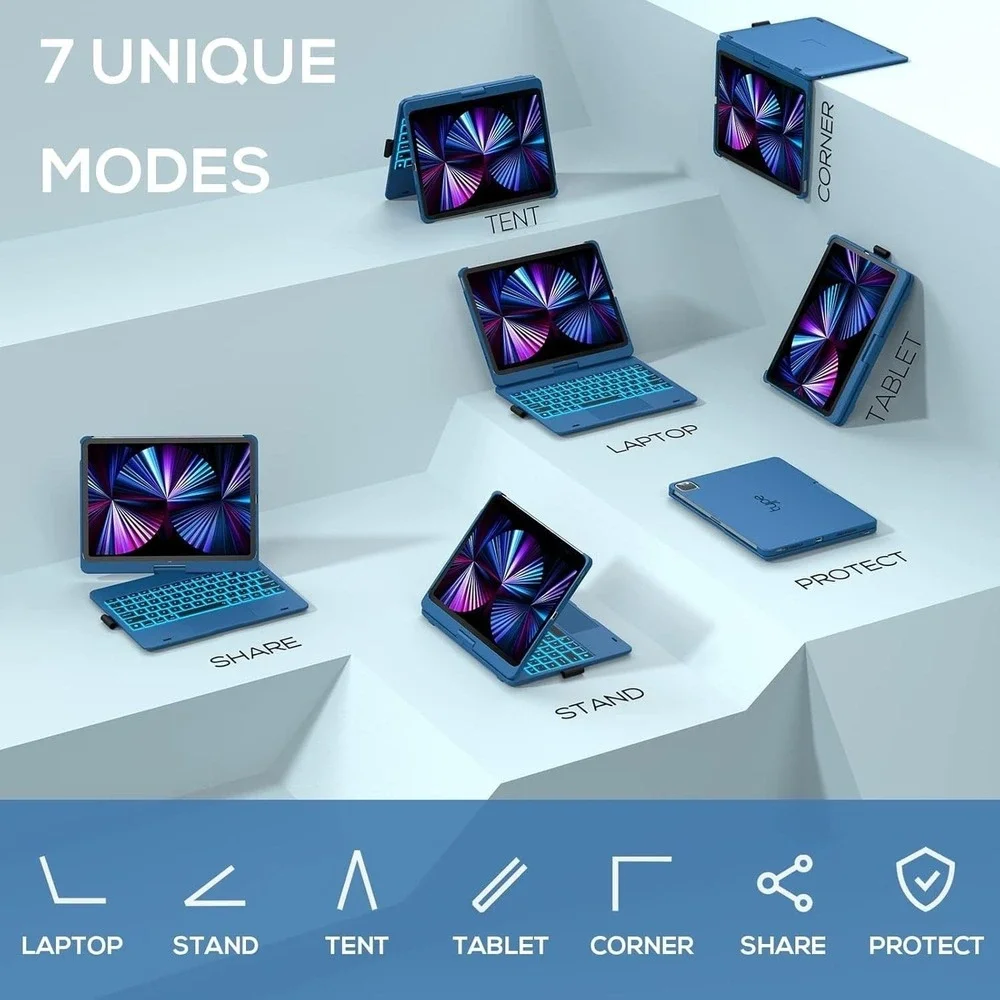 typecase 11 Inch ABS Keyboard Case Trackpad Backlit for iPad Air Pro Blue